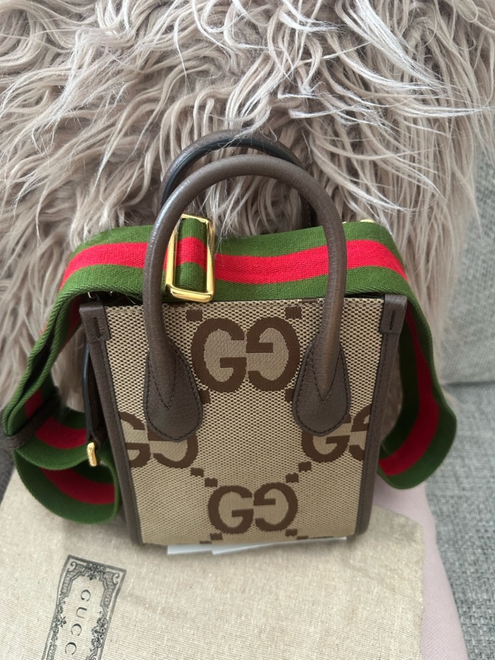 Gucci Brown GG Canvas Micro Tote with Green-Red Web Strap - Picture 3 of 13